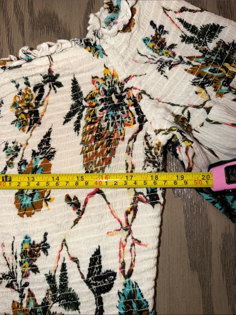 bp Cream Floral Off-Shoulder Smocked Top with Teal & Mustard Accents